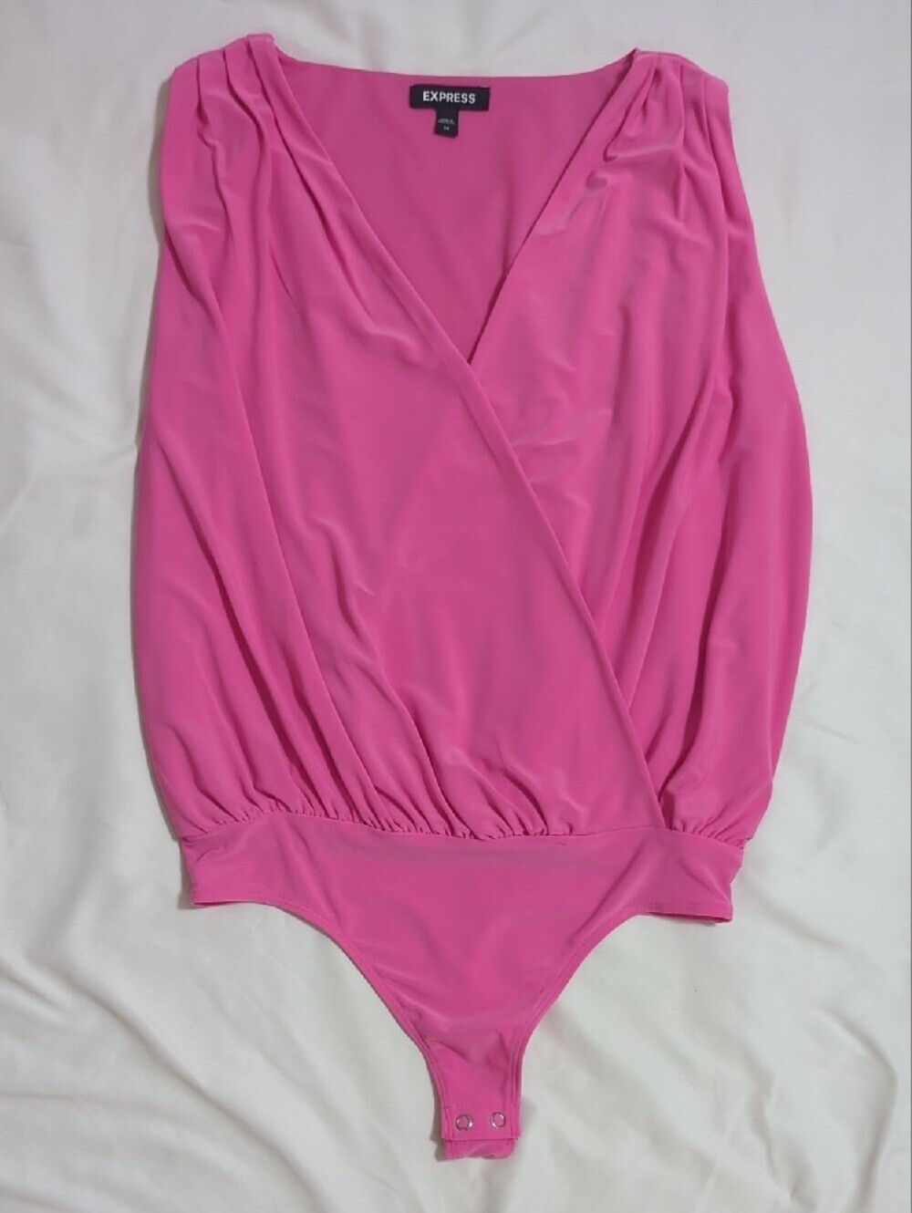 Express V-Neck Surplice Pleated Shoulder Bodysuit, Color Pink Size XS - Picture 2 of 13